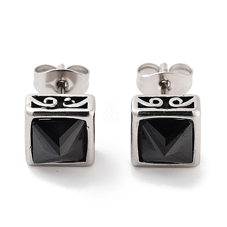 Square 316 Surgical Stainless Steel Pave Black Cubic Zirconia Stud Earrings for Women Men EJEW-Z050-15AS-1