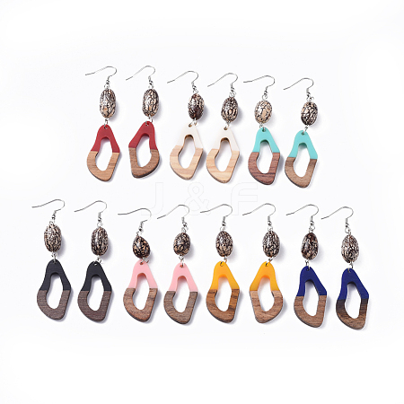 Resin & Wood Dangle Earrings EJEW-JE03469-1