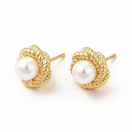 Rack Plating Brass Stud Earrings for Women EJEW-H091-19G-1