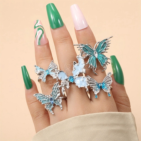 5Pcs 5 Styles Alloy Rhinestone Cuff Rings PW-WG077C5-01-1