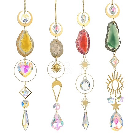 4Pcs 4 Styles Zinc Alloy & Natural Agate Slices Pendant Decorations HJEW-CJ0001-20-1