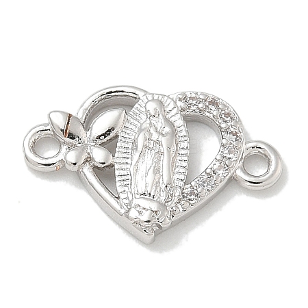 Rack Plating Brass Micro Pave Clear Cubic Zirconia Religion Heart Virgin Mary Connector Charms KK-L224-099P-01-1