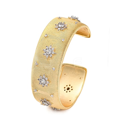 Flower Rack Plating Brass Micro Pave Cubic Zirconia Cuff Bracelets for Women BJEW-M040-14G-1