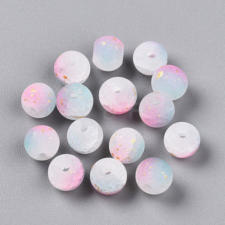 Frosted Baking Paint Crackle Glass Beads with Glitter Powder LS-DGLA-T004-6mm-01L-1