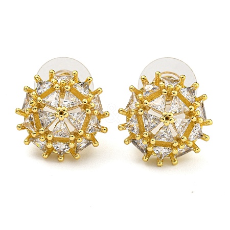 Brass Micro Pave Clear Cubic Zirconia Stud Earrings EJEW-B065-02G-1