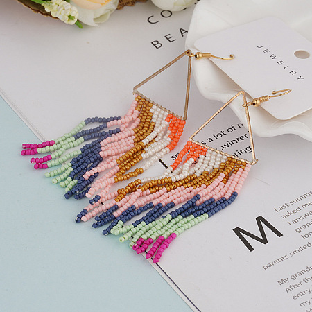 Glass Seed Bead Dangle Earrings FS-WGEE6BC-01-1