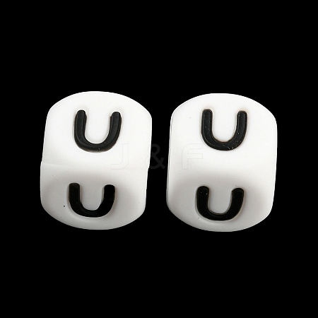 20Pcs White Cube Letter Silicone Beads 12x12x12mm Square Dice Alphabet Beads with 2mm Hole Spacer Loose Letter Beads for Bracelet Necklace Jewelry Making JX432U-1