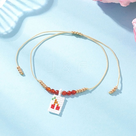 Adjustable Handmade MIYUKI Glass Seed Beads & Natural Agate Charm Bracelets BJEW-MZ00248-02-1