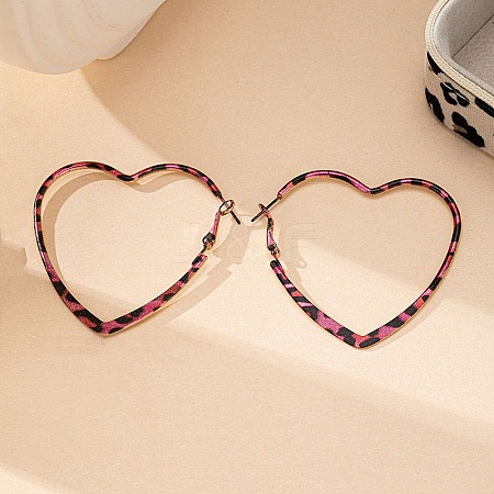 Hollow Heart with Leopard Print Alloy Hoop Earrings EJEW-Z112-01P-1