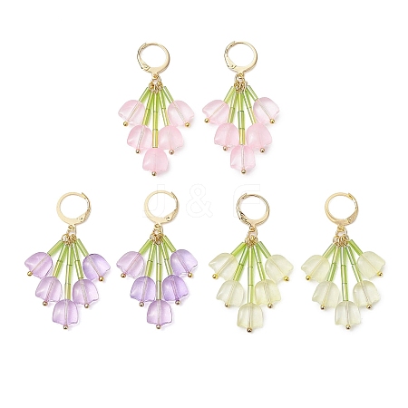 3 Pairs 3 Colors Glass Flower Dangle Earrings EJEW-TA00581-1