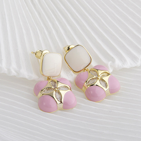 Flower Brass Enamel Stud Earrings for Women EJEW-Q391-19G-1