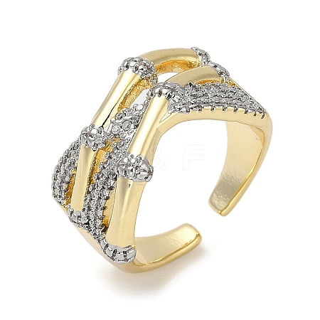 Rack Plating Brass Micro Pave Cubic Zirconia Cuff Finger Rings for Women RJEW-C114-16H-G-1