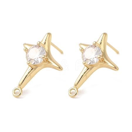 Brass with Clear Cubic Zirconia Stud Earring Findings KK-G499-01G-1