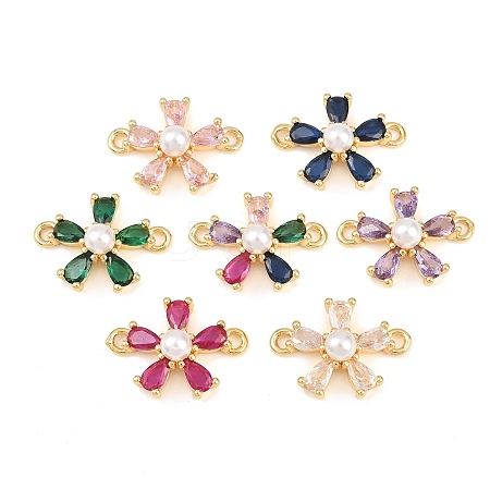 Brass Micro Pave Cubic Zirconia with Plastic Pearls Connector Charms LS-KK-Z145-09G-1