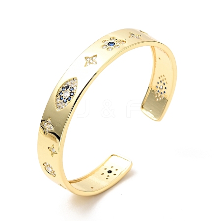 Horse Eye & Star & Flower Cubic Zirconia Open Cuff Bangle BJEW-J165-10G-1