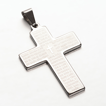 Cross with Words 304 Stainless Steel Pendants X-STAS-N068-47B-1