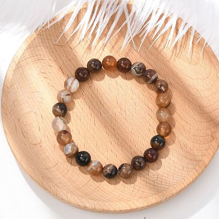 Natural Striped Agate/Banded Agate Beaded Stretch Bracelets X-BJEW-Q692-03I-1