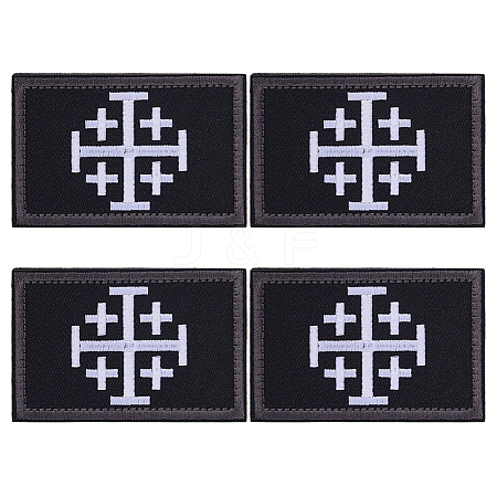 4Pcs Rectangle Polyester Jerusalem Cross Embroidered Patch AJEW-HY0003-65B-1