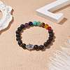 Natural & Synthetic Mixed Gemstone Stretch Bracelet with Alloy Hamsa Hand BJEW-TA00153-2