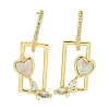 Heart with Butterfly Brass Clear Cubic Zirconia Stud Earrings EJEW-Q390-06G-1