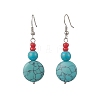 Brass Synthetic Turquoise Dangle Earrings EJEW-JE06535-01-3