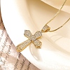 Brass Clear Cubic Zirconia Heart Cross Pendant Box Chain Necklaces for Women PW-WG79844-01-1