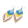 Glass Seed Braided Rhombus with Tassel Chandelier Earrings EJEW-H084-03P-2