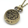 Alloy Flat Round with Flower Pendant Necklace Pocket Watch X-WACH-N011-56-2