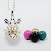 Trendy Women's Brass Rolo Chain Peace Sign and Birds Cage Pendant Necklaces NJEW-F053-07S-1