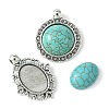 DIY Oval/Half Round Synthetic Turquoise & Tibetan Style Alloy Pendant Making Kits DIY-FS0006-12-2