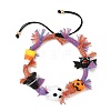 Halloween Handmade Lampwork Ghost Pumpkin Bat Braided Bead Bracelets BJEW-TA00771-3