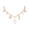 Alloy Enamel Whale Tail Starfish & Natural Shell Teardrop Pendant 304 Stainless Steel Cable Chain Necklaces for Women NJEW-JN05407-02-2