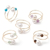 Round Shell Pearl & Natural Black Onyx & Moonstone & Green Aventurine & Apatite & Amethyst Finger Rings RJEW-JR00765-1