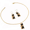 Cat Shape Zinc Alloy Enamel Pendant Necklaces & Dangle Earrings Sets FS-WG2319B-01-5