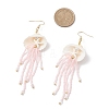 304 Stainless Steel Dyed Synthetic Turquoise & Natural Rose Quartz & Glass Seed Beaded Jellyfish Dangle Earrings EJEW-MZ00529-02-4