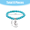 FIBLOOM 8Pcs 8 Style Synthetic Turquoise Round Beaded Stretch Bracelets Set with Alloy Charms BJEW-FI0001-83-2