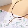 2Pcs 2 Style Cubic Zirconia Cross & Moon Pendant Necklaces Set with Natural Garnet Beaded NJEW-JN04029-7