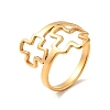 Ion Plating(IP) 201 Stainless Steel Double Cross Finger Ring for Women RJEW-G266-09G-3