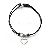 304 Stainless Steel Heart Charm Bracelet with Waxed Cord for Women BJEW-A125-21-1