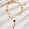 Vintage Classic Elegant Brass Pave Natural Black Onyx(Dyed & Heated) Fashion European Flower Lariat Necklaces YP1848-4-1