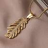 304 Stainless Steel Crystal Rhinestone Leaf Pendant Necklace for Women EA5078-2