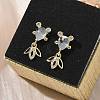 Brass Micro Pave Cubic Zirconia Fish Dangle Stud Earrings EJEW-K320-01G-22-3
