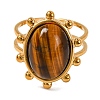 Oval Natural Tiger Eye Finger Rings RJEW-Q822-07G-2