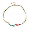 Flower Glass Seed & Pearl Beaded Necklaces NJEW-JN04677-01-4