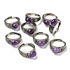 Oval Natural Amethyst Adjustable Rings RJEW-G317-04AS-1