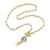 Ocean Natural Larimar & Whtie Shell Fish Pendant Brass Paperclip Chain Necklaces with OT Clasps for Women NJEW-JN06475-2