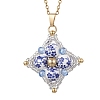 Handmade Flower Printed Porcelain Ceramic Beaded Star Pendant 304 Stainless Steel Chain Necklaces NJEW-MZ00143-2