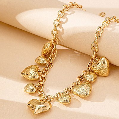 Alloy Flower Textured Heart Bib Necklaces for Women LS-NJEW-S458-01G-1