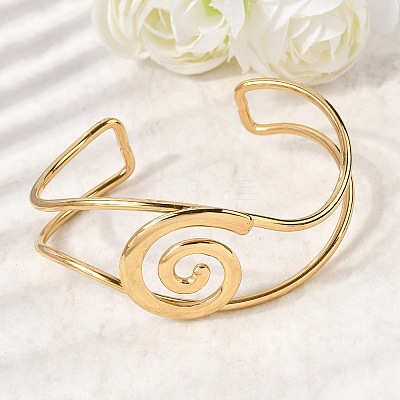 304 Stainless Steel Cuff Bangles for Women BJEW-P387-03G-1