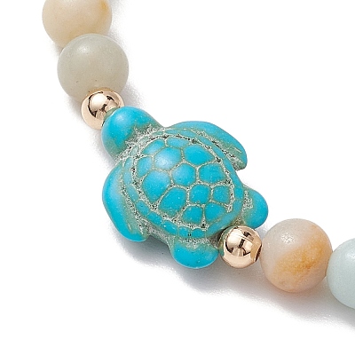 Natural Flower Amazonite &  Synthetic Turquoise Charm Anklets for Women AJEW-AN00616-01-1